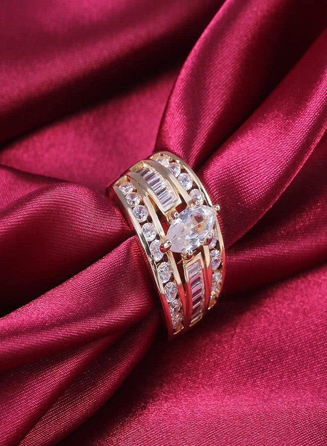Hsitgexf Wedding Ring Set for Women 14K Gold Plated Marquise Cut CZ Engagement Rings Bridal Set Anniversary Promise Wideband Rings for Her (US Size 7) - Image 4